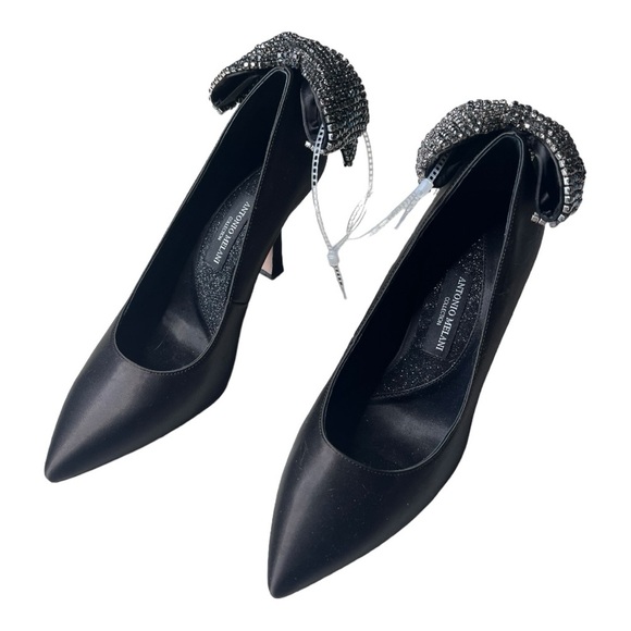 Antonio Melani Black Satin Crystal Bow Apollo Bow Satin Pump NWOB Size 8.5M - Picture 7 of 15